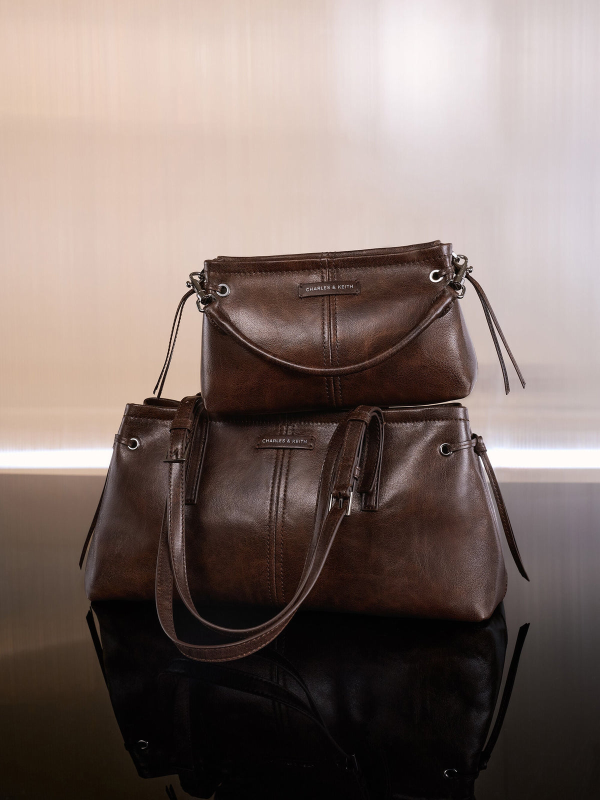 Noane Elongated-Handle Shoulder Bag - Distressed Coffee | CHARLES & KEITH
