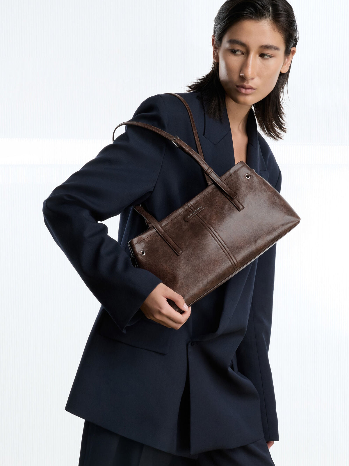 Noane Elongated-Handle Shoulder Bag - Distressed Coffee | CHARLES & KEITH