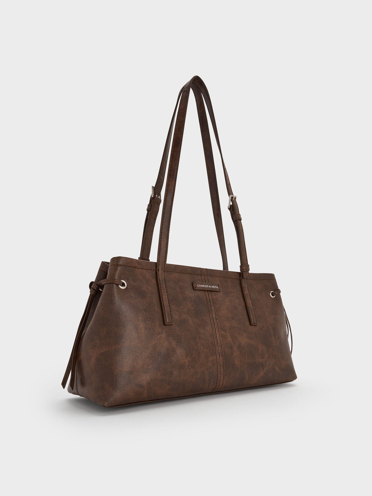 Noane Elongated-Handle Shoulder Bag - Distressed Coffee | CHARLES & KEITH