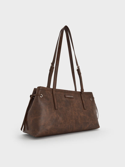 Noane Elongated-Handle Shoulder Bag - Distressed Coffee | CHARLES & KEITH