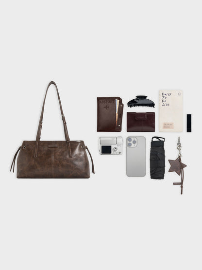 Noane Elongated-Handle Shoulder Bag - Distressed Coffee | CHARLES & KEITH
