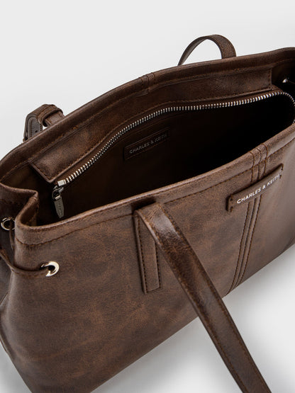 Noane Elongated-Handle Shoulder Bag - Distressed Coffee | CHARLES & KEITH
