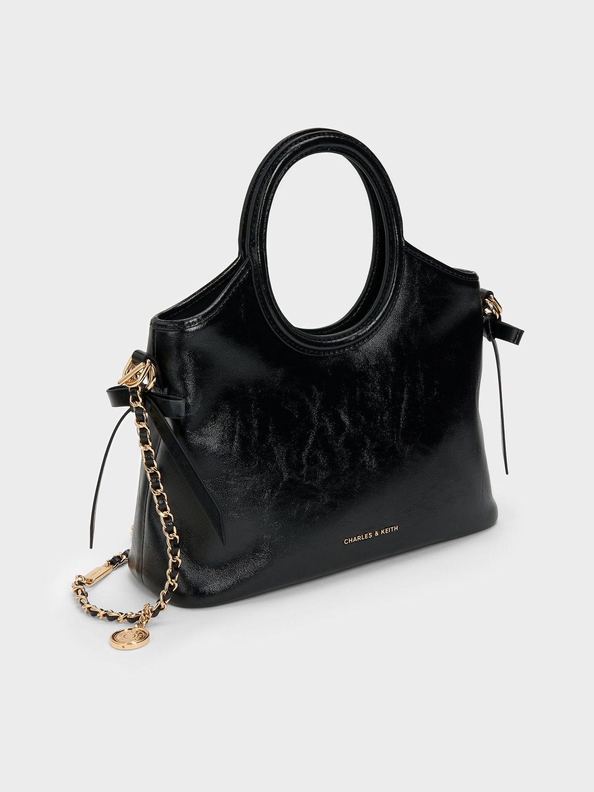 Mini Dalia Bow Oval-Handle Tote Bag - Black | CHARLES & KEITH