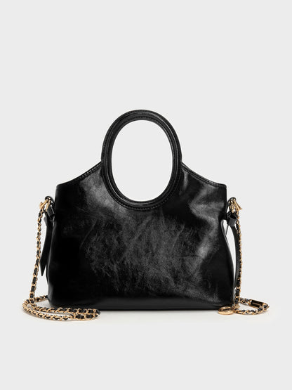 Mini Dalia Bow Oval-Handle Tote Bag - Black | CHARLES & KEITH