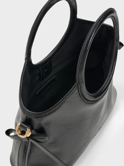 Mini Dalia Bow Oval-Handle Tote Bag - Black | CHARLES & KEITH