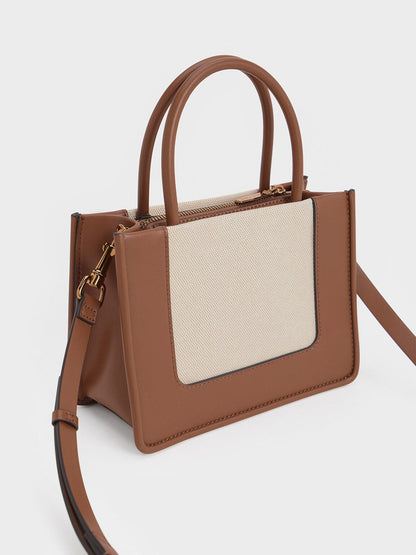Mini Daylla Canvas Tote Bag - Tan | CHARLES & KEITH