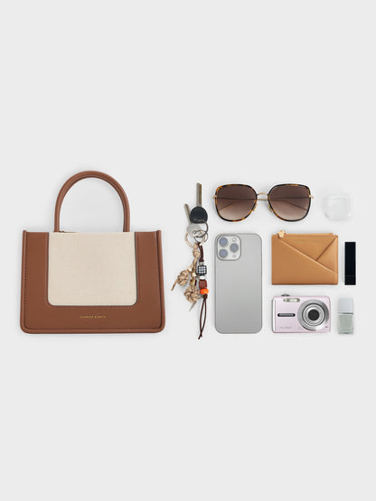Mini Daylla Canvas Tote Bag - Tan | CHARLES & KEITH
