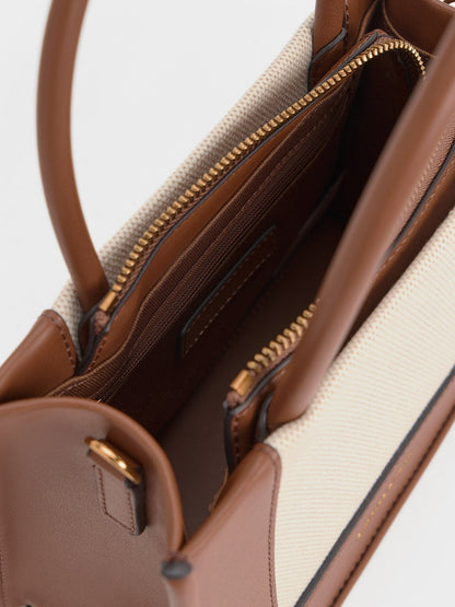Mini Daylla Canvas Tote Bag - Tan | CHARLES & KEITH