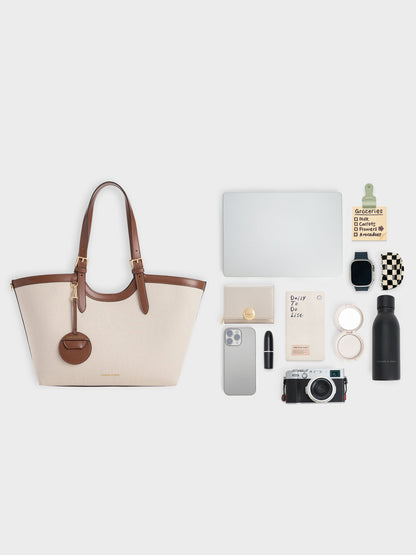 XL Enola Canvas Tote Bag - Chocolate | CHARLES & KEITH