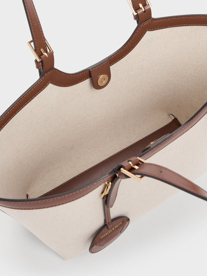 XL Enola Canvas Tote Bag - Chocolate | CHARLES & KEITH