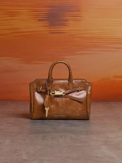 Mini Delfina Belted Tote Bag - Distressed Tan | CHARLES & KEITH
