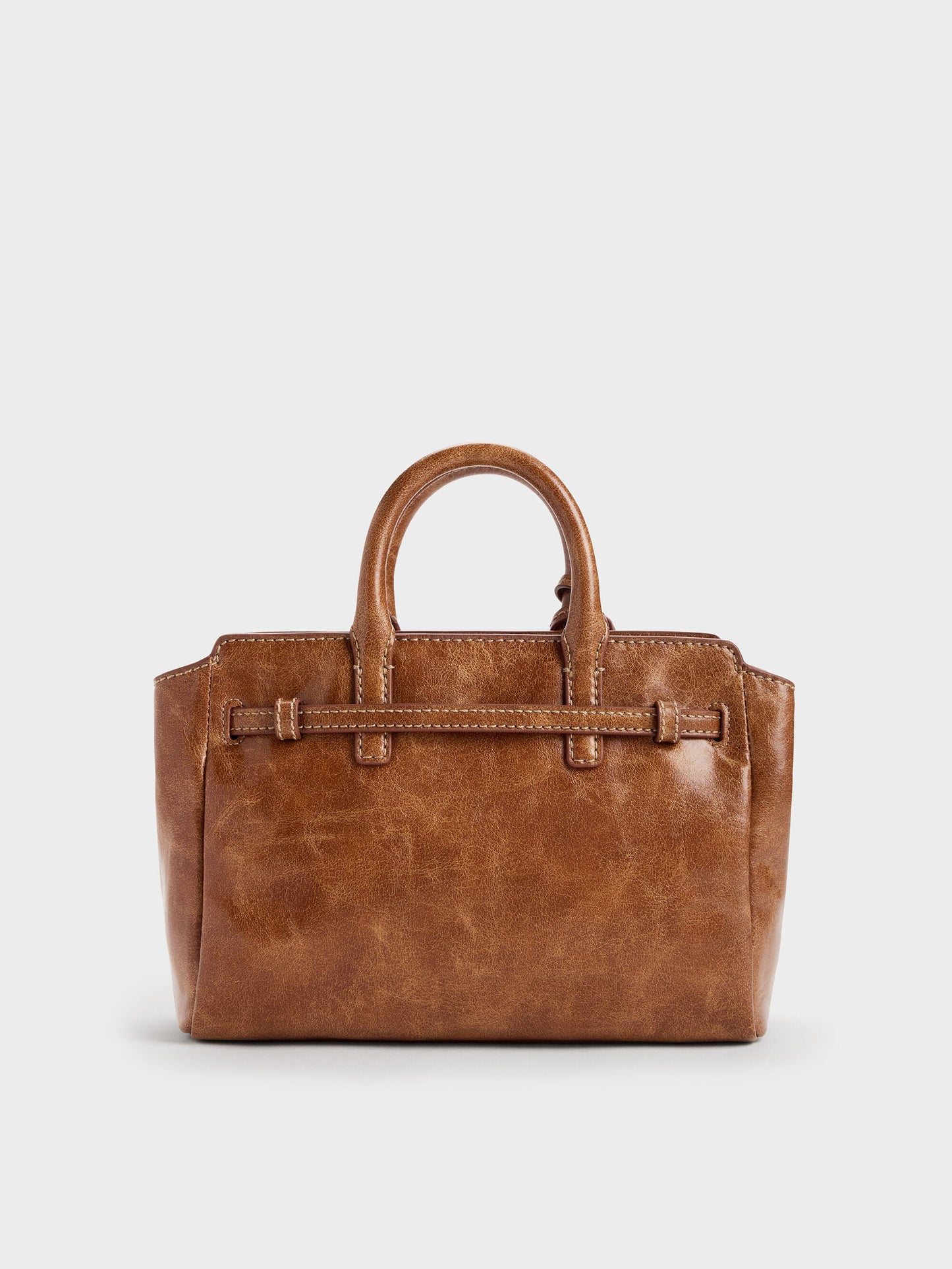 Mini Delfina Belted Tote Bag - Distressed Tan | CHARLES & KEITH