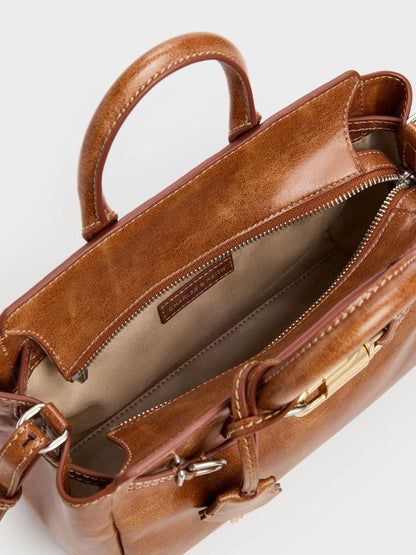 Mini Delfina Belted Tote Bag - Distressed Tan | CHARLES & KEITH