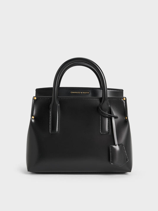 Rene Structured Top Handle Bag - Black | CHARLES & KEITH
