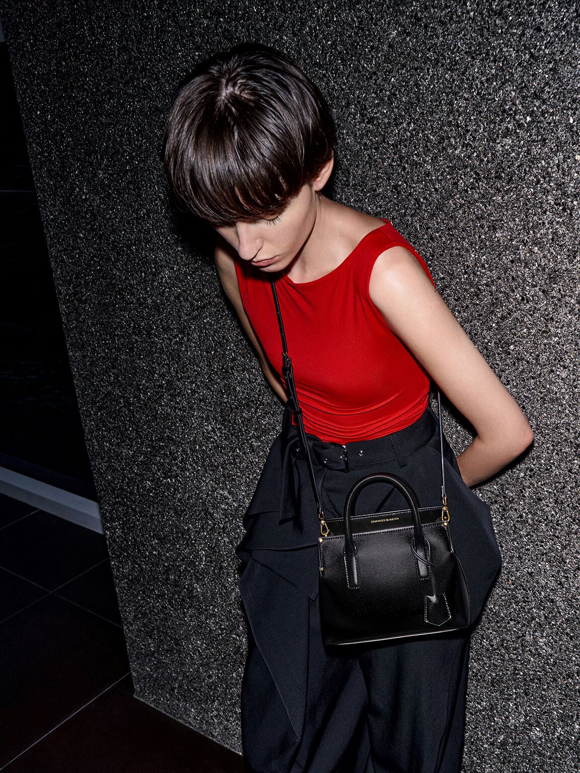 Rene Structured Top Handle Bag - Black | CHARLES & KEITH