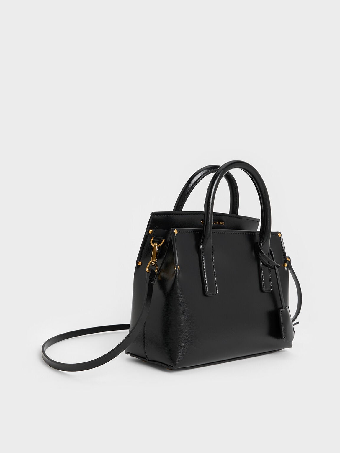 Rene Structured Top Handle Bag - Black | CHARLES & KEITH