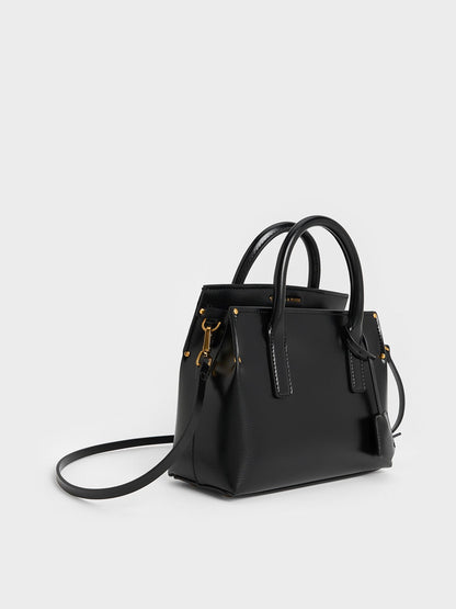 Rene Structured Top Handle Bag - Black | CHARLES & KEITH