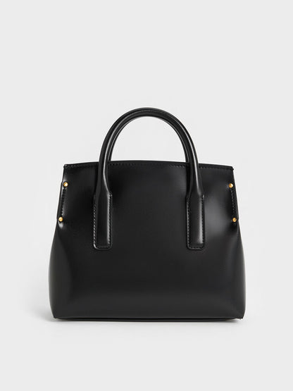 Rene Structured Top Handle Bag - Black | CHARLES & KEITH