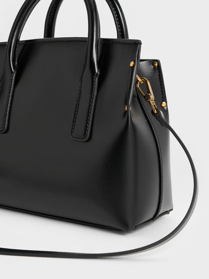 Rene Structured Top Handle Bag - Black | CHARLES & KEITH