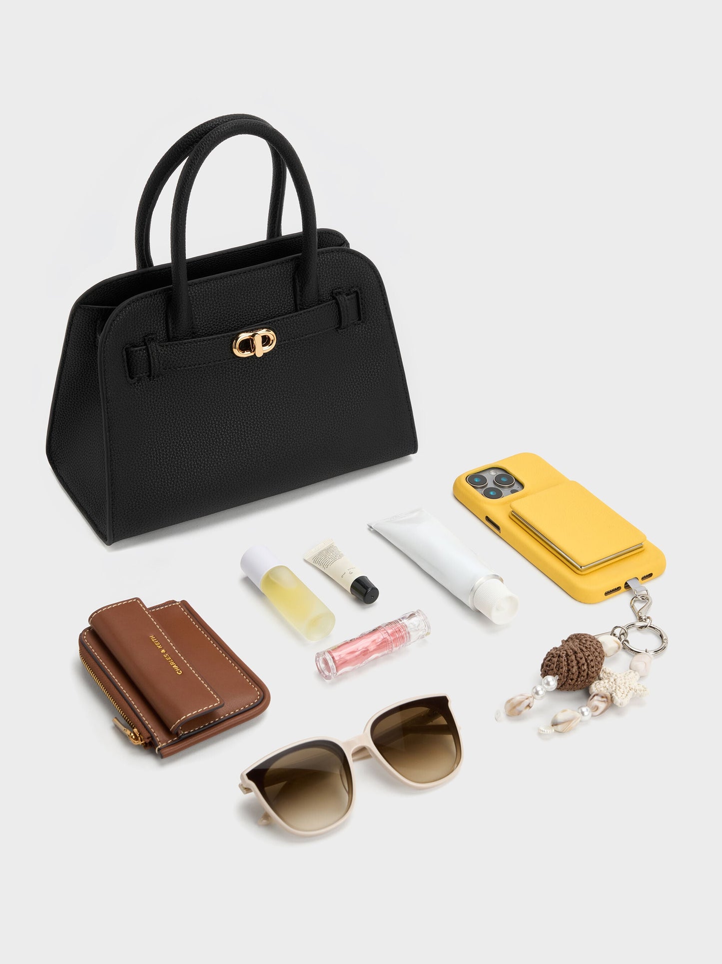 Aubrielle Belted Tote Bag - Black | CHARLES & KEITH