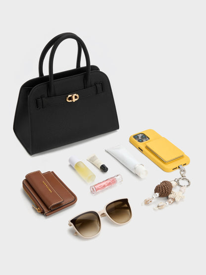 Aubrielle Belted Tote Bag - Black | CHARLES & KEITH