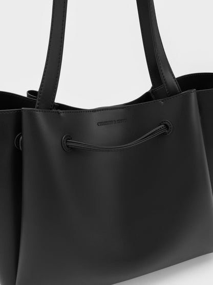 Hanya Drawstring Tote Bag - Jet Black | CHARLES & KEITH