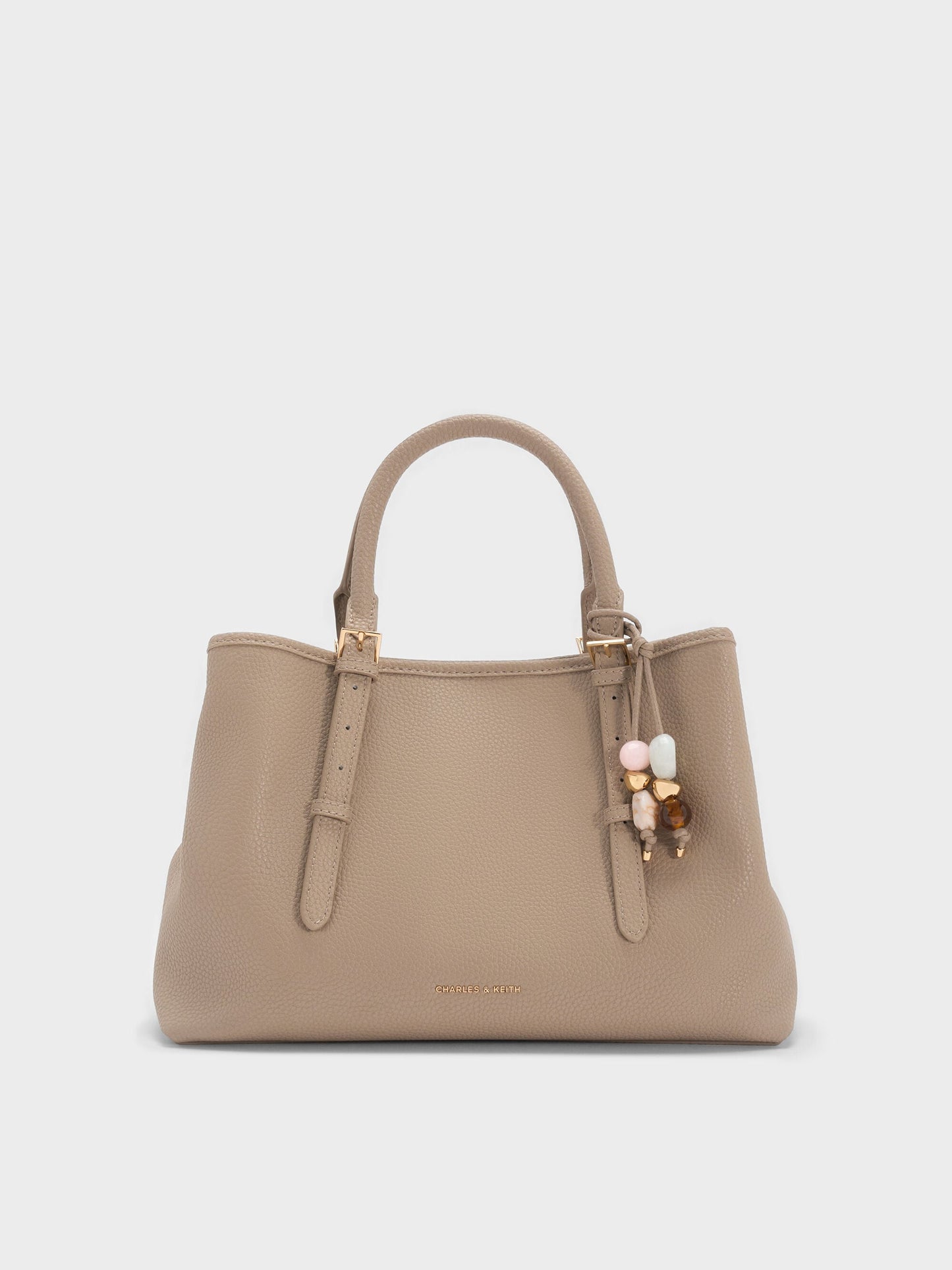 Baral Bead-Charm Tote Bag - Taupe | CHARLES & KEITH