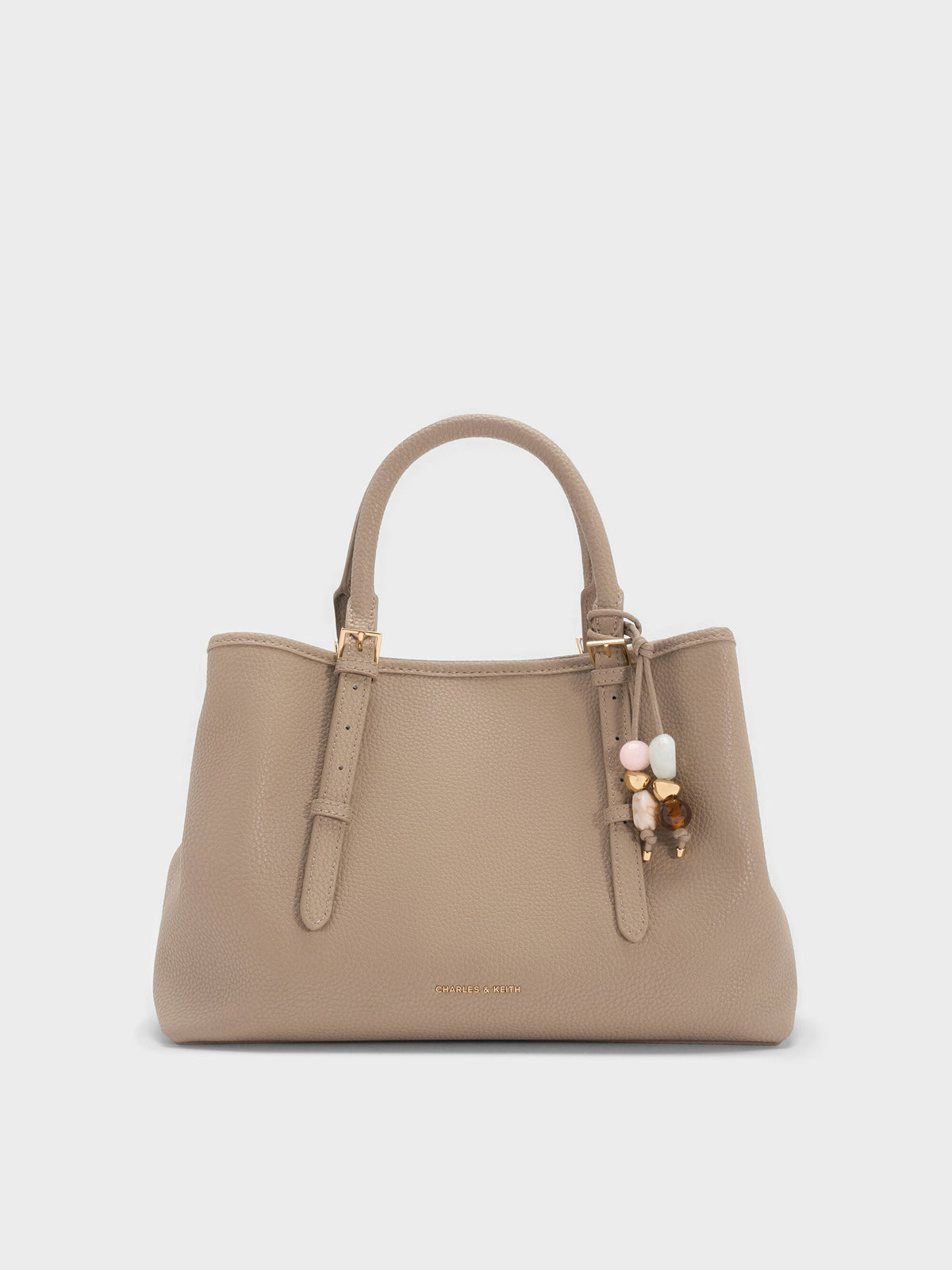 Baral Bead-Charm Tote Bag - Taupe | CHARLES & KEITH