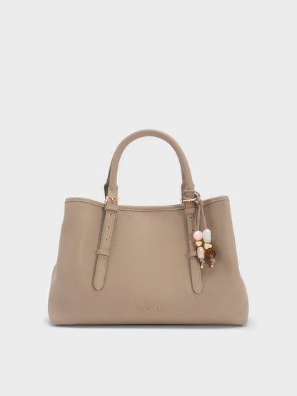 Baral Bead-Charm Tote Bag - Taupe | CHARLES & KEITH