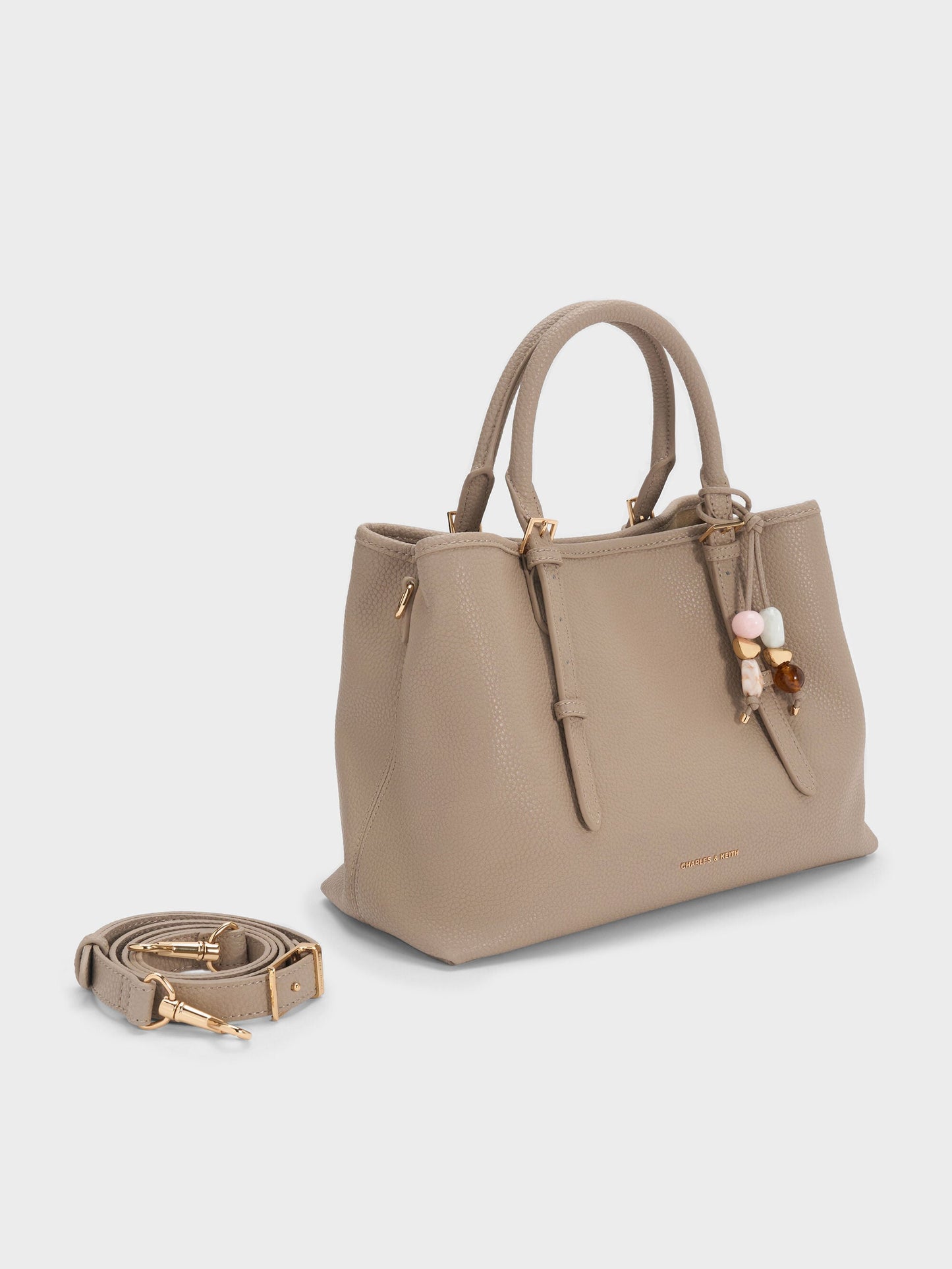Baral Bead-Charm Tote Bag - Taupe | CHARLES & KEITH