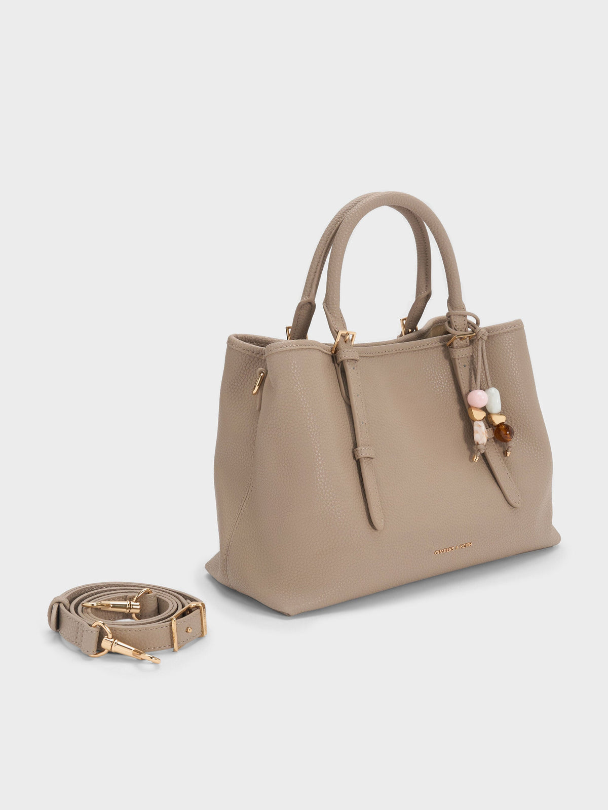 Baral Bead-Charm Tote Bag - Taupe | CHARLES & KEITH