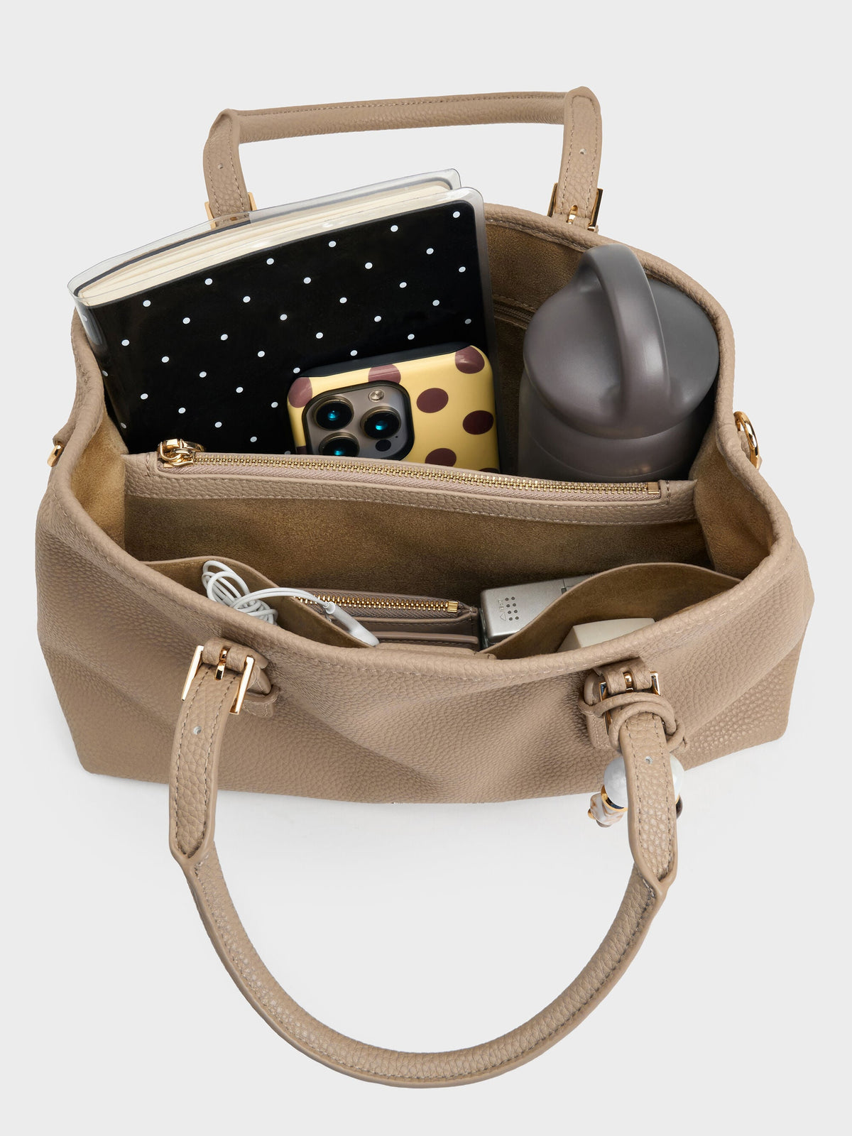 Baral Bead-Charm Tote Bag - Taupe | CHARLES & KEITH