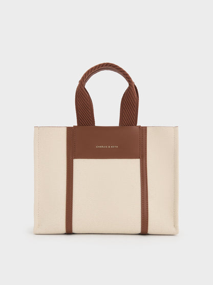 Mini Shalia Canvas Tote Bag - Beige Canvas | CHARLES & KEITH