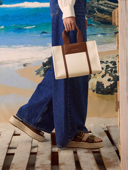Mini Shalia Canvas Tote Bag - Beige Canvas | CHARLES & KEITH