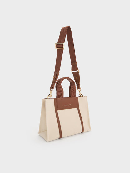 Mini Shalia Canvas Tote Bag - Beige Canvas | CHARLES & KEITH