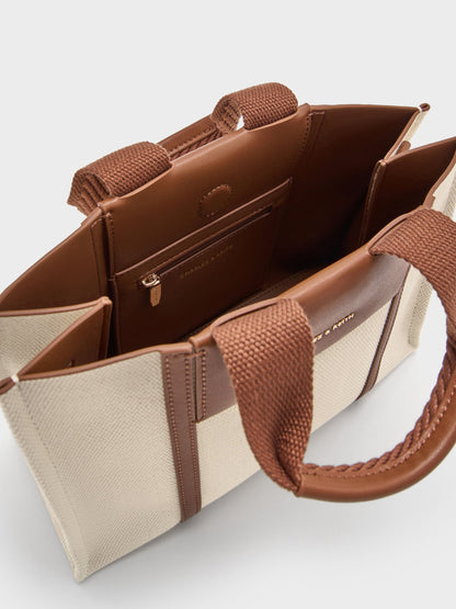 Mini Shalia Canvas Tote Bag - Beige Canvas | CHARLES & KEITH