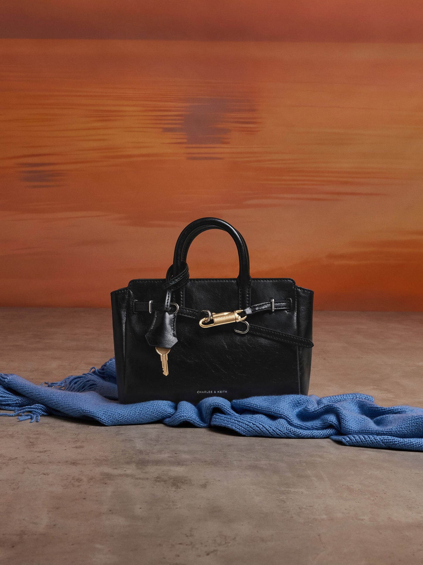 Mini Delfina Belted Tote Bag - Noir | CHARLES & KEITH