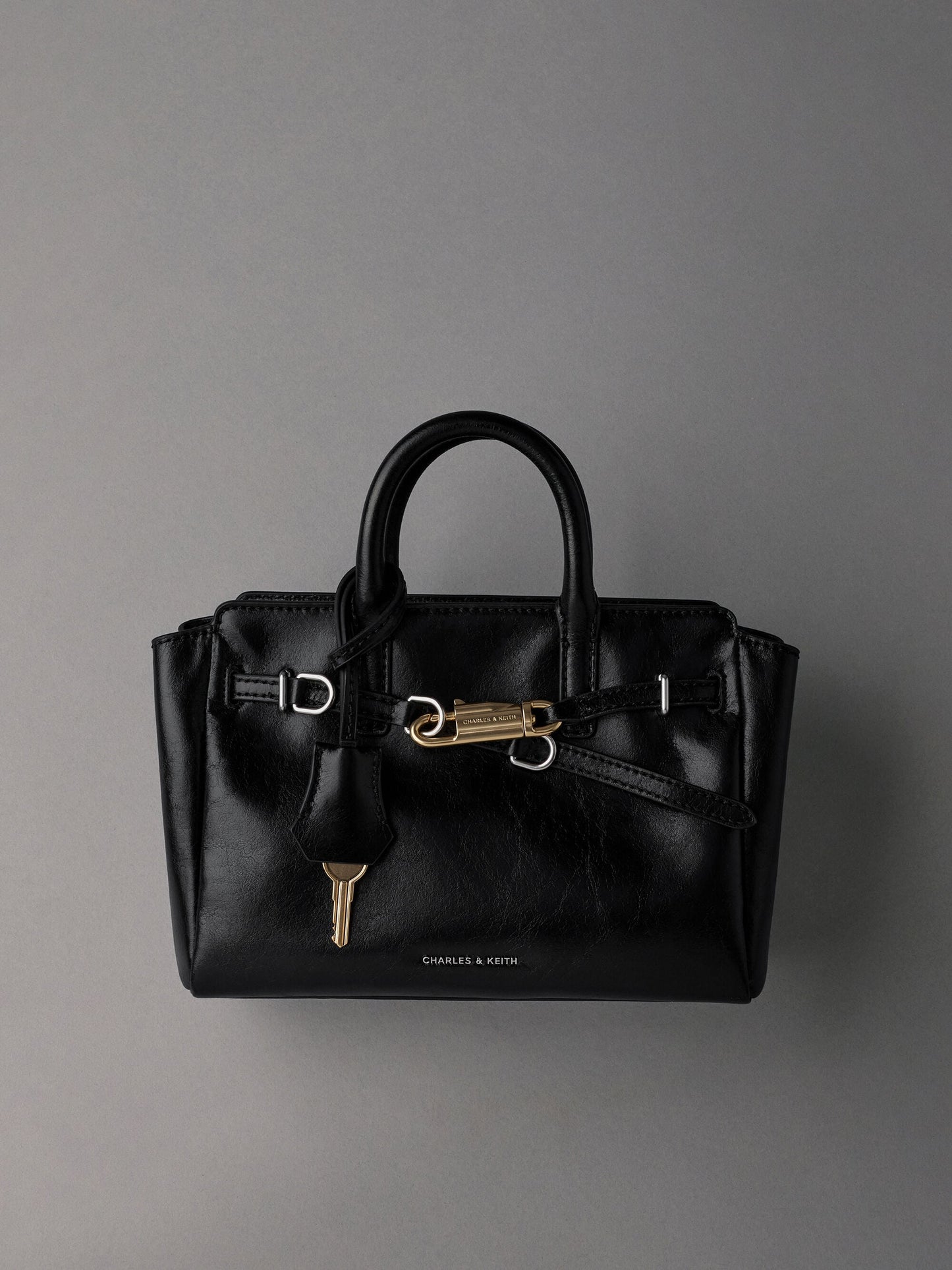 Mini Delfina Belted Tote Bag - Noir | CHARLES & KEITH