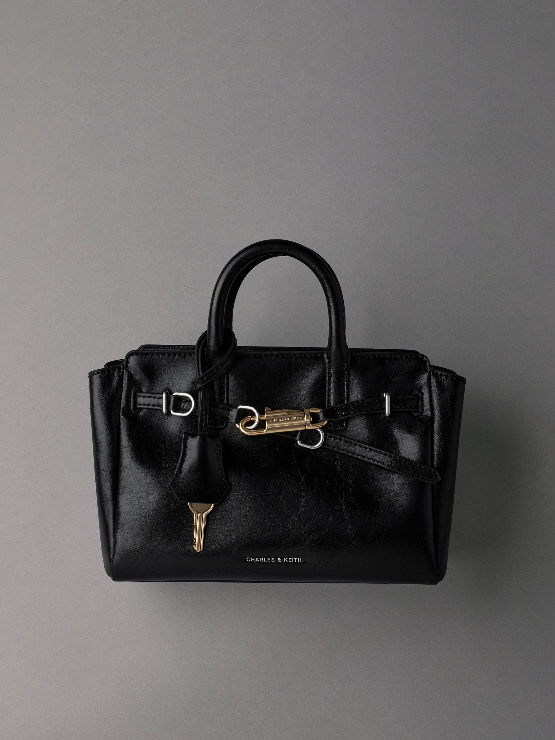 Mini Delfina Belted Tote Bag - Noir | CHARLES & KEITH