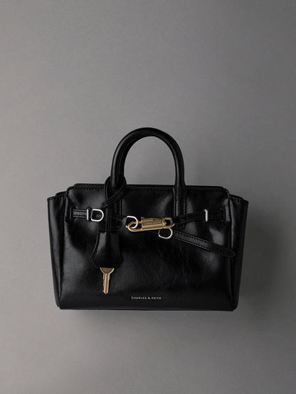 Mini Delfina Belted Tote Bag - Noir | CHARLES & KEITH