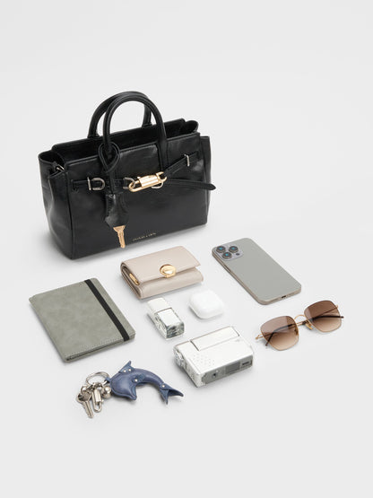 Mini Delfina Belted Tote Bag - Noir | CHARLES & KEITH