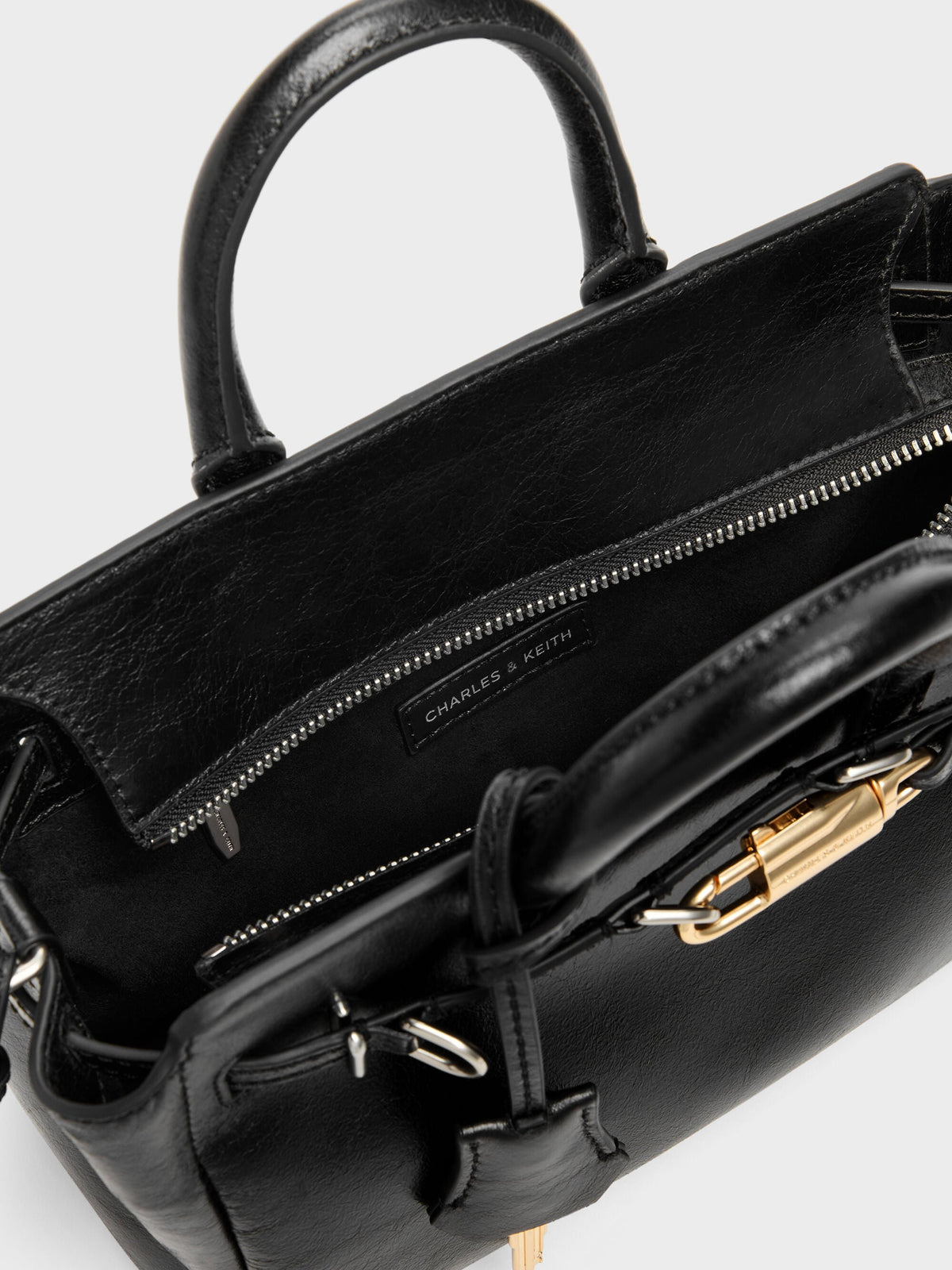 Mini Delfina Belted Tote Bag - Noir | CHARLES & KEITH