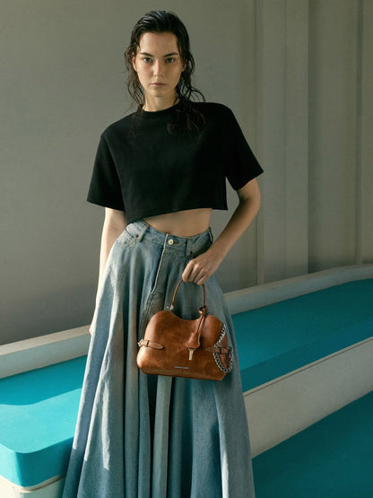 Delfina Chain Side-Belt Tote Bag - Distressed Tan | CHARLES & KEITH