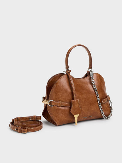 Delfina Chain Side-Belt Tote Bag - Distressed Tan | CHARLES & KEITH