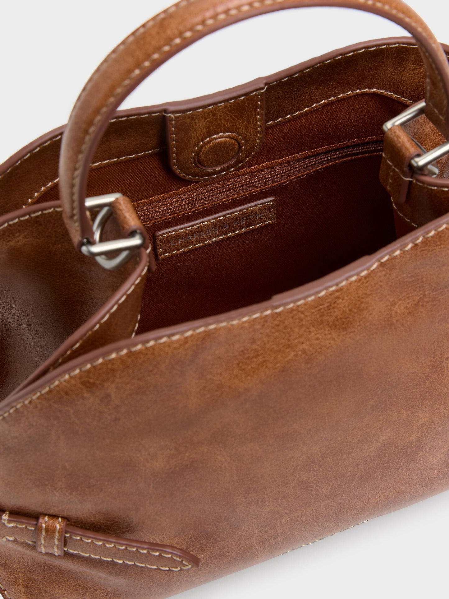 Delfina Chain Side-Belt Tote Bag - Distressed Tan | CHARLES & KEITH