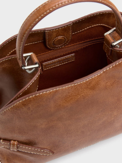 Delfina Chain Side-Belt Tote Bag - Distressed Tan | CHARLES & KEITH
