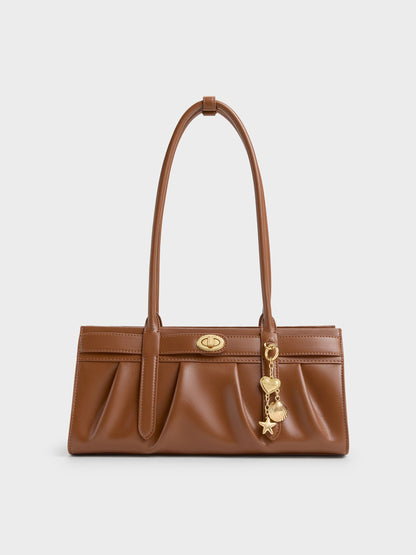Isolde Belted Ruched Shoulder Bag - Chocolate | CHARLES & KEITH