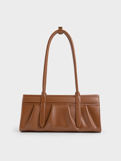 Isolde Belted Ruched Shoulder Bag - Chocolate | CHARLES & KEITH