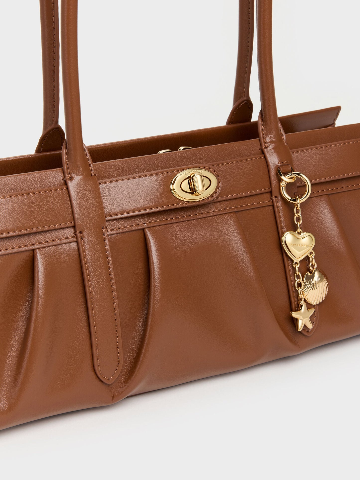 Isolde Belted Ruched Shoulder Bag - Chocolate | CHARLES & KEITH