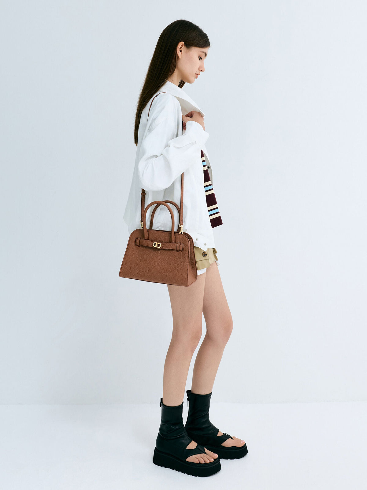 Aubrielle Belted Tote Bag - Chocolate | CHARLES & KEITH